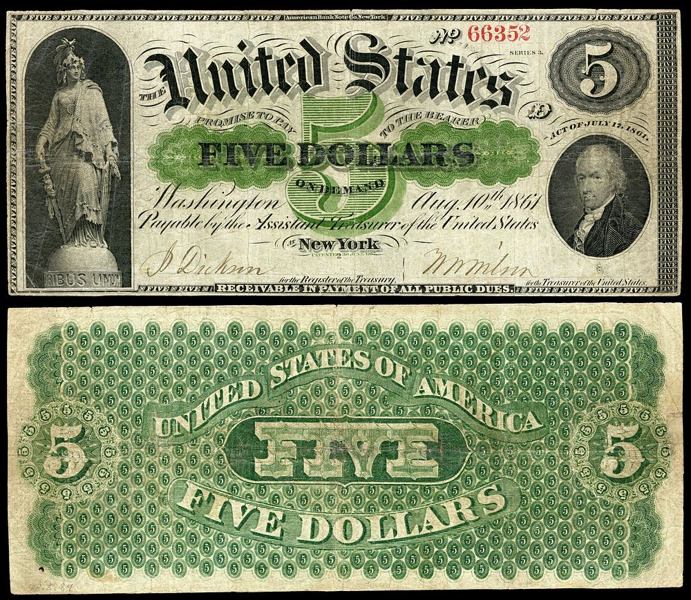 Demand Notes, Series 1861, were issued by the United States in $5, $10, and $20 denominations. The term "Greenback"…