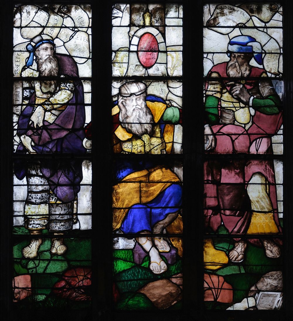 Stained glass window of Tree of Jesse (detail) in St Nicolas church, Châtillon-sur-Seine, Côte-d'Or department, Burgundy…