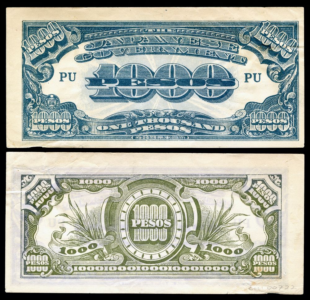 Japanese Government (Philippines)-1000 Pesos (1945)The Japanese government-issued Philippine peso, part of the Japanese…