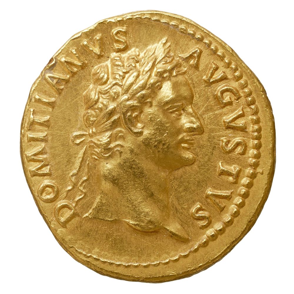 Domitien, aureus. Avers : DOMITIANUS AUGUSTUS. Tête laurée de Domitien à droite. Or, 7,51 gr. Rome, 87-88 ap.JC. Collection…