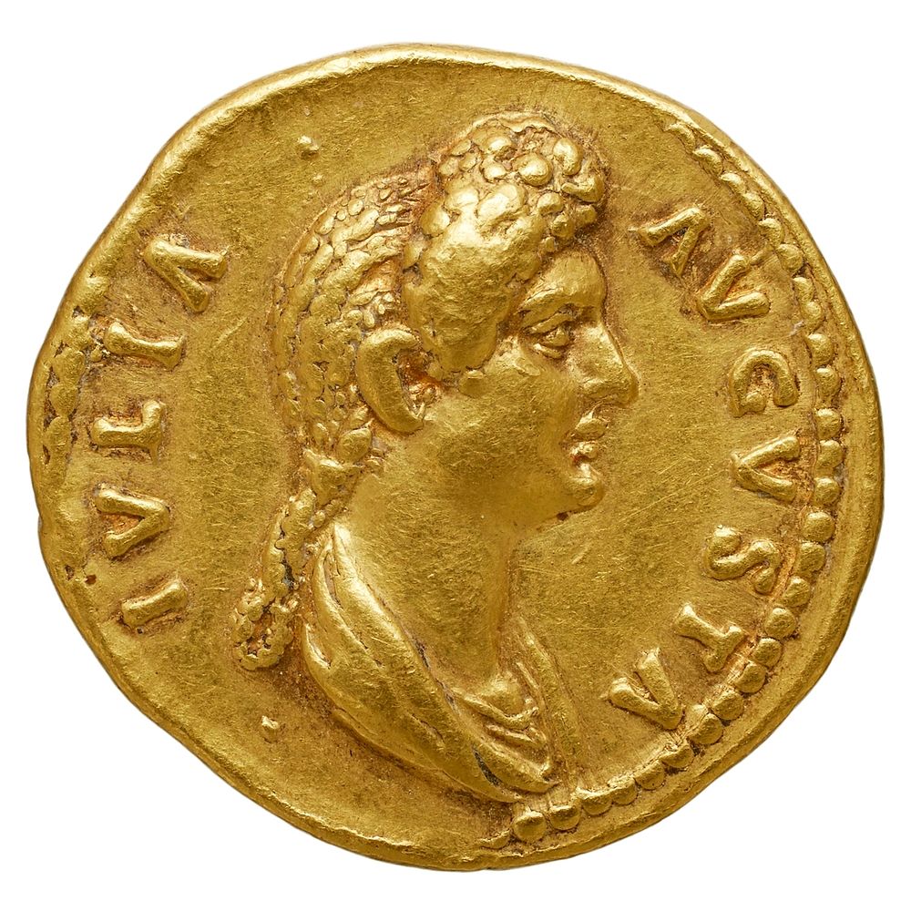 Aureus de Julia Titi, règne de Domitien. RIC (Domitianus) 218 - Cohen 6. - BMC 250. Avers : buste de Julia Titi, JULIA…