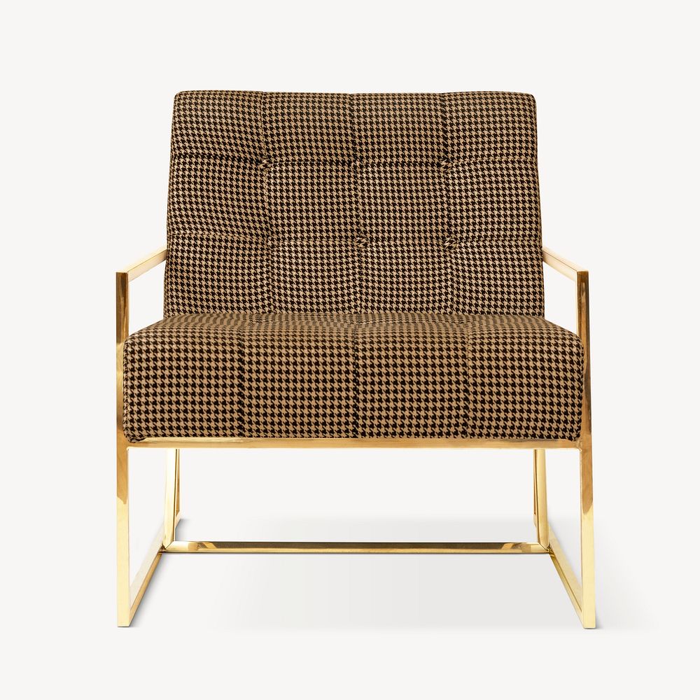 Gingham patterned chair psd mockup with brass frame