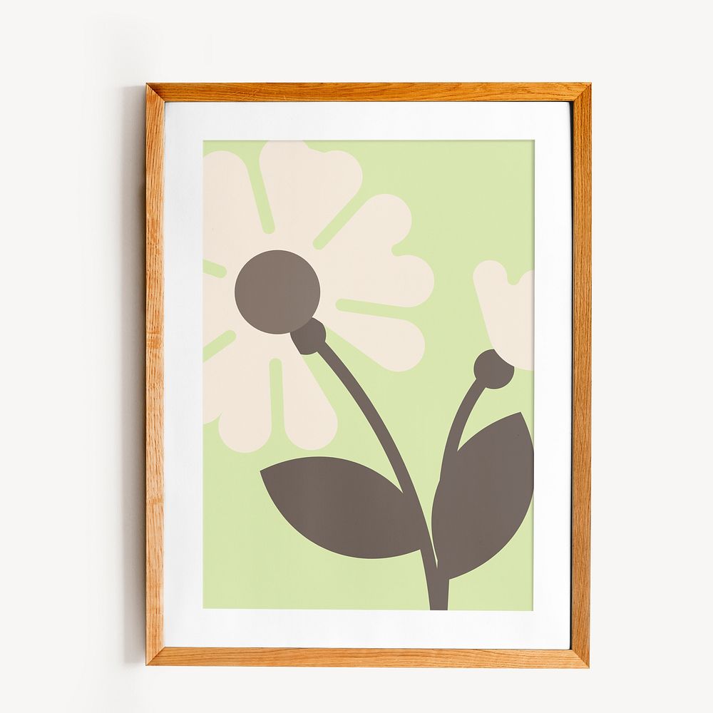 Flower illustration in wooden frame