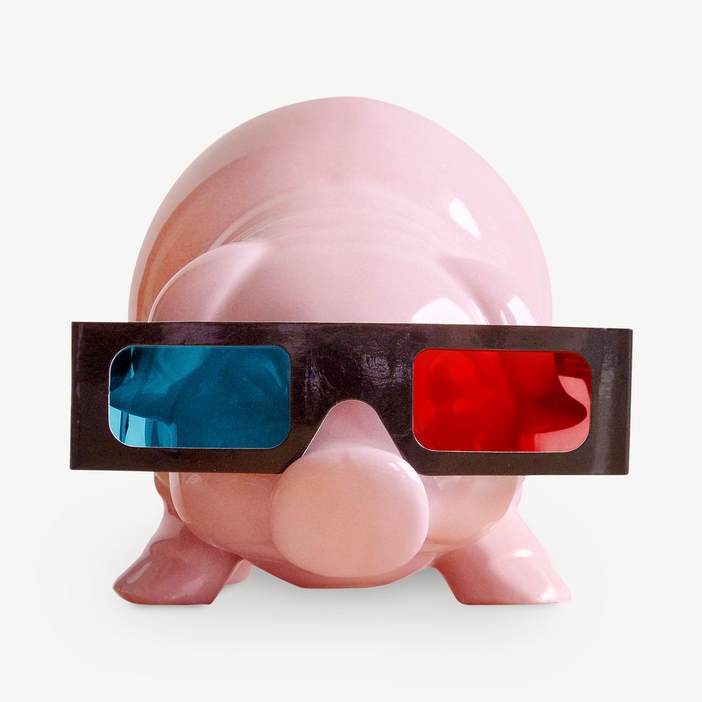Piggy bank with 3d glasses, finance isolated psd