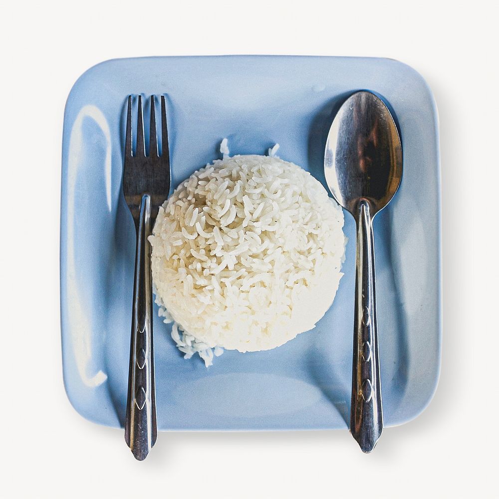 Rice on blue plate isolated design