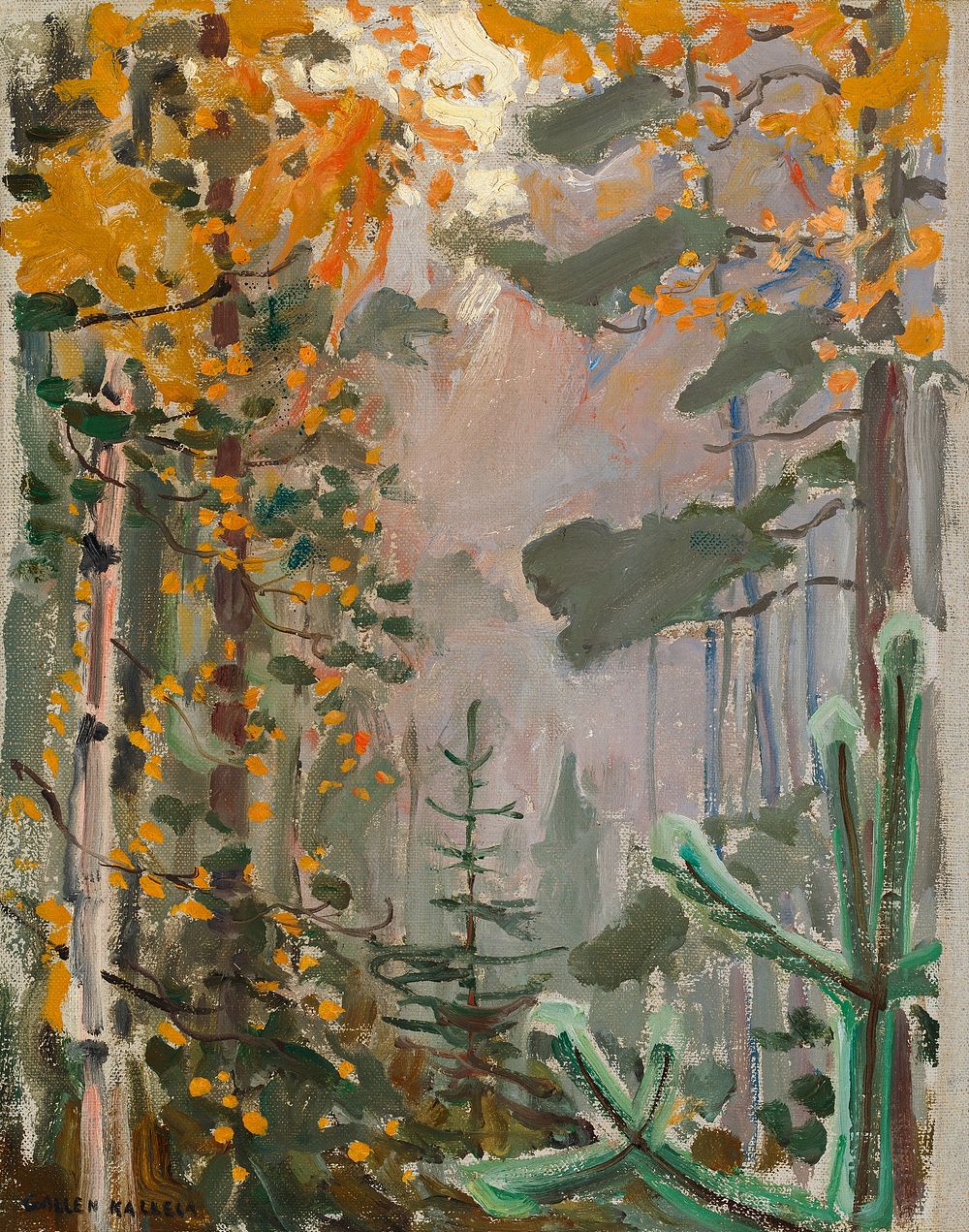 Autumn landscape, oil painting. Original public domain image by Akseli Gallen-Kallela from Finnish National Gallery.…