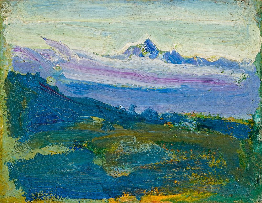 Mount Kenya, oil painting. Original public domain image by Akseli Gallen-Kallela from Finnish National Gallery. Digitally…