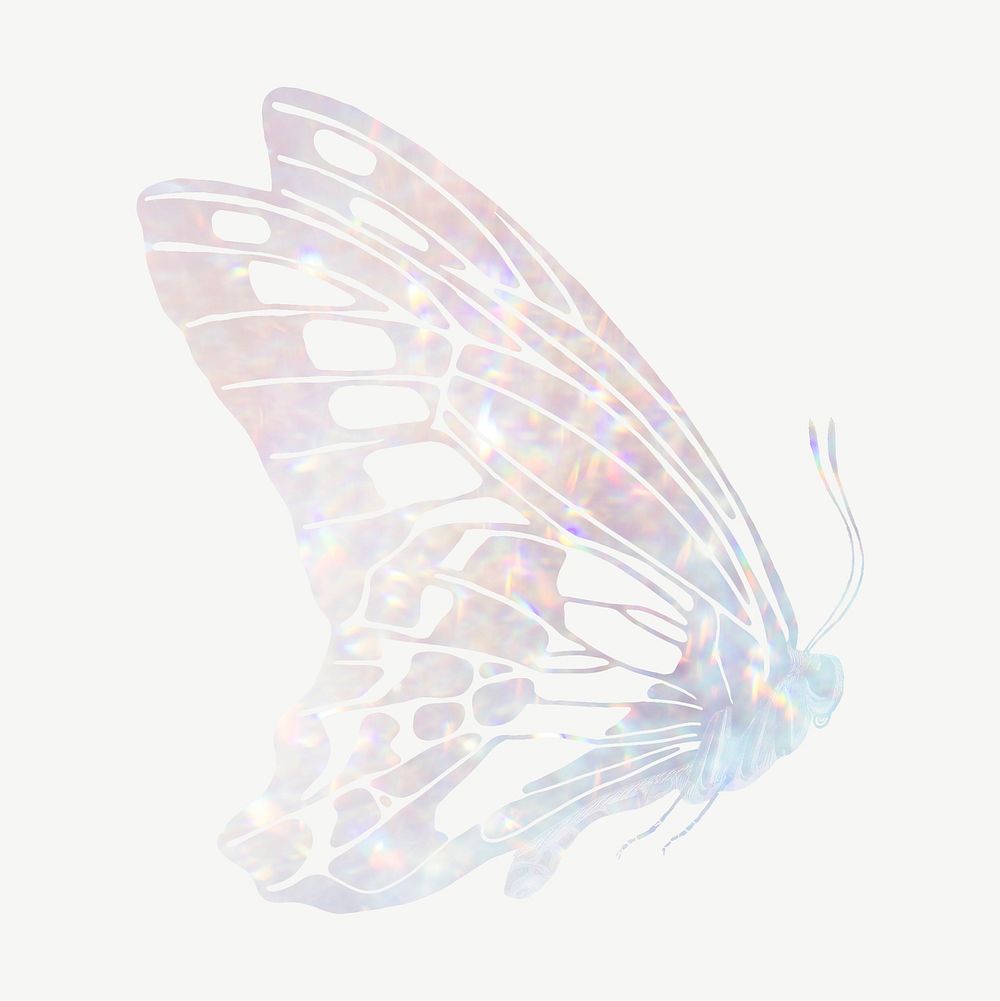 Sparkly holographic butterfly, aesthetic collage element psd. Remixed from the artwork of E.A. Séguy.