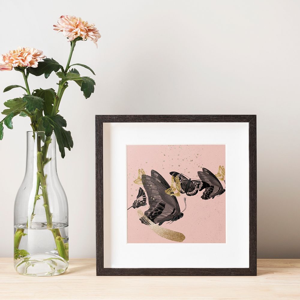 Framed vintage butterfly artwork, home decor