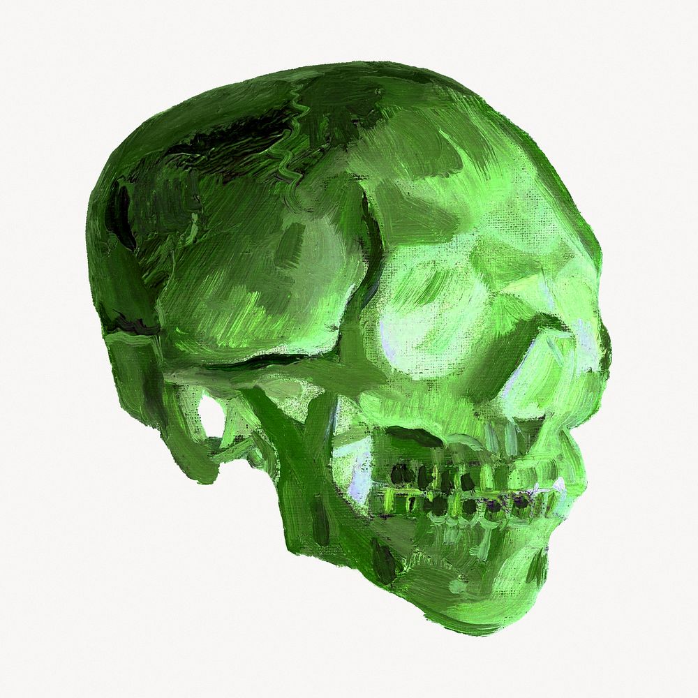 Vincent van Gogh's green skull illustration. Remixed by rawpixel.