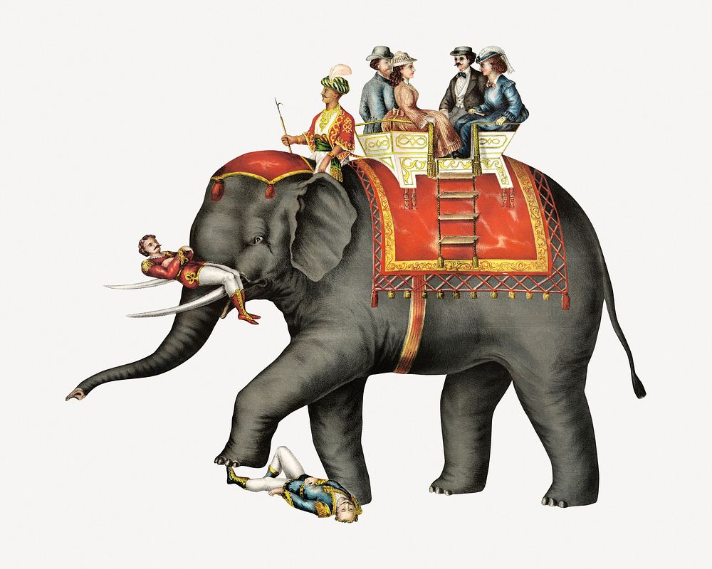 Performing elephant, vintage circus animal collage element psd.  Remastered by rawpixel