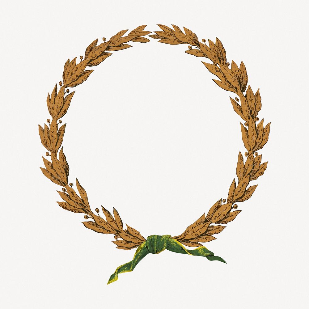 Gold laurel wreath frame psd.   Remastered by rawpixel