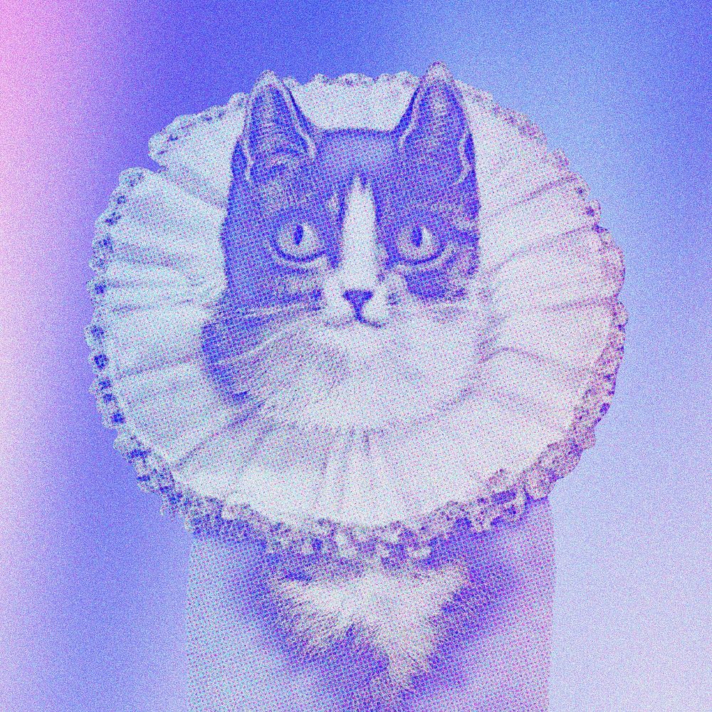 Blue cat in vintage collar illustration psd. Remixed by rawpixel.