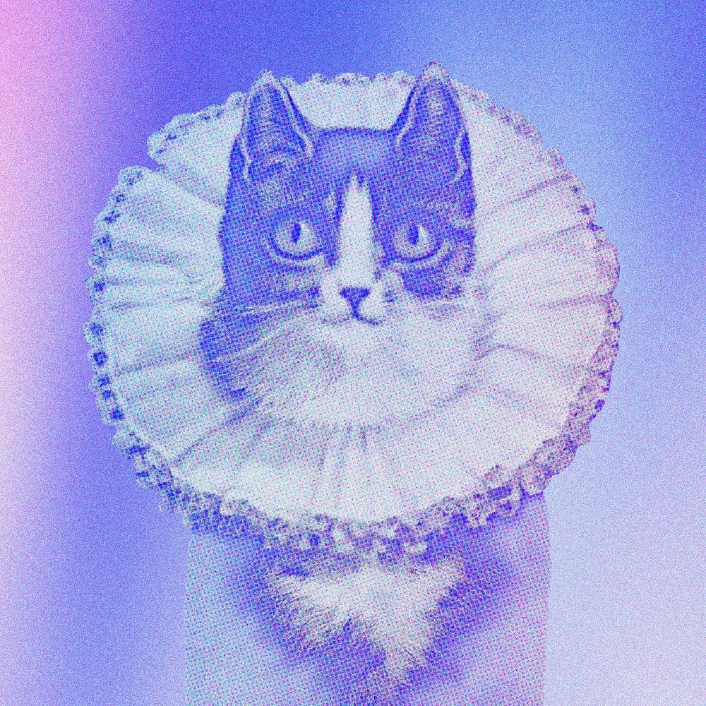 Blue cat in vintage collar illustration. Remixed by rawpixel.