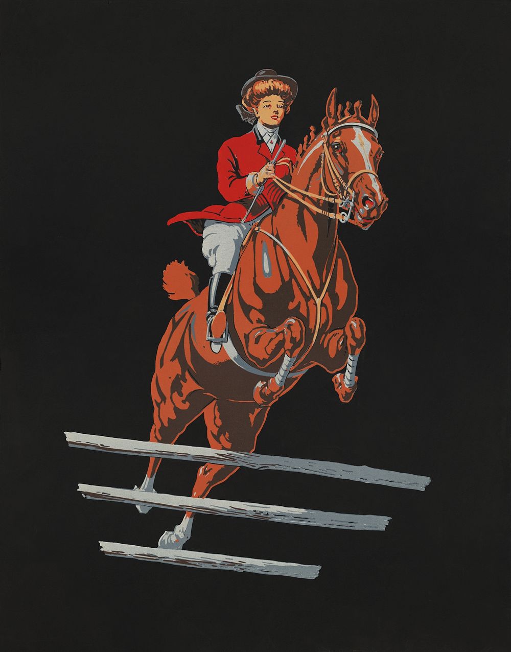 Taking a flyer (1909), vintage female horse rider illustration. Original public domain image from the Library of Congress.…