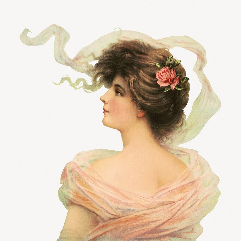 Rosebud, vintage woman portrait illustration.  Remastered by rawpixel