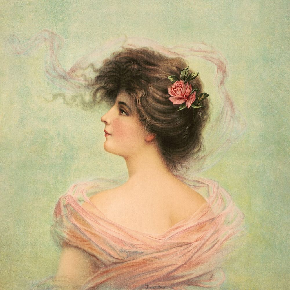 Rosebud (1905) vintage woman portrait illustration.  Original public domain image from the Library of Congress. Digitally…