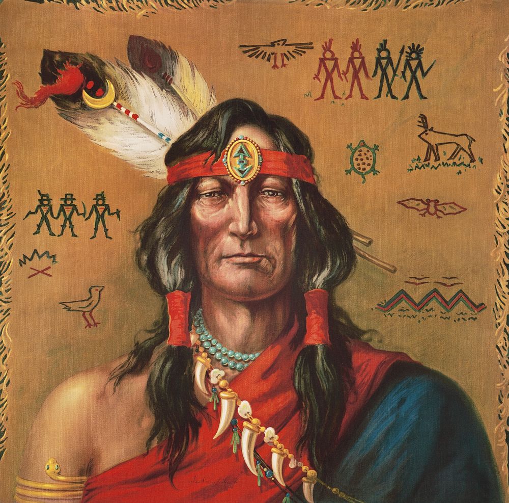 Indian chief portrait illustration.  Original public domain image from the Library of Congress. Digitally enhanced by…