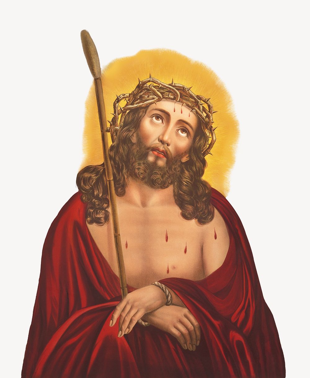 Jesus Christ with crown of thorns.  Remastered by rawpixel