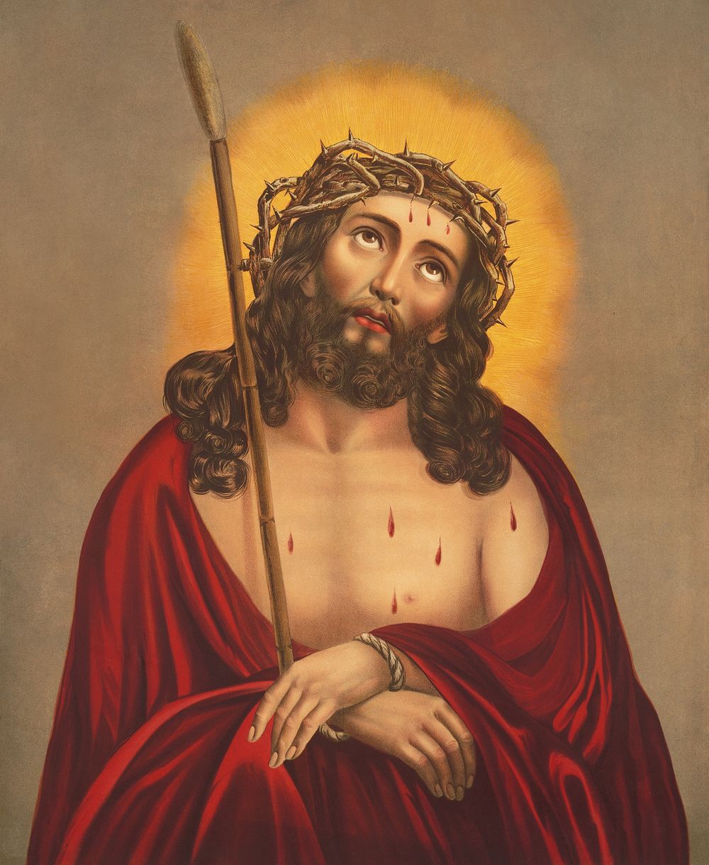 Jesus Christ with crown of thorns (1890).  Original public domain image from the Library of Congress. Digitally enhanced by…