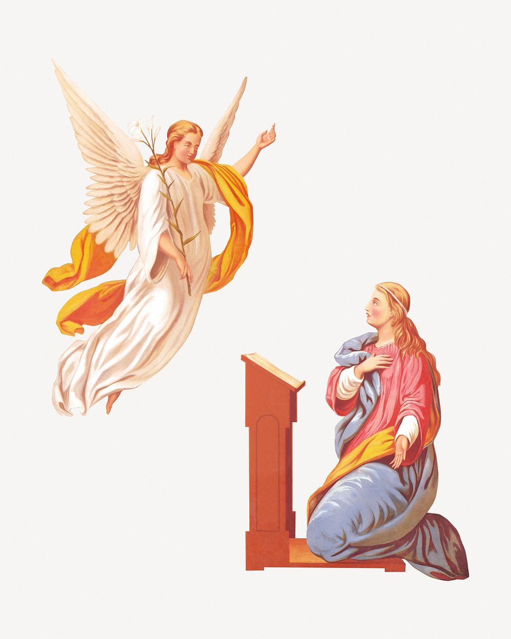 The Annunciation's angel and woman psd.  Remastered by rawpixel