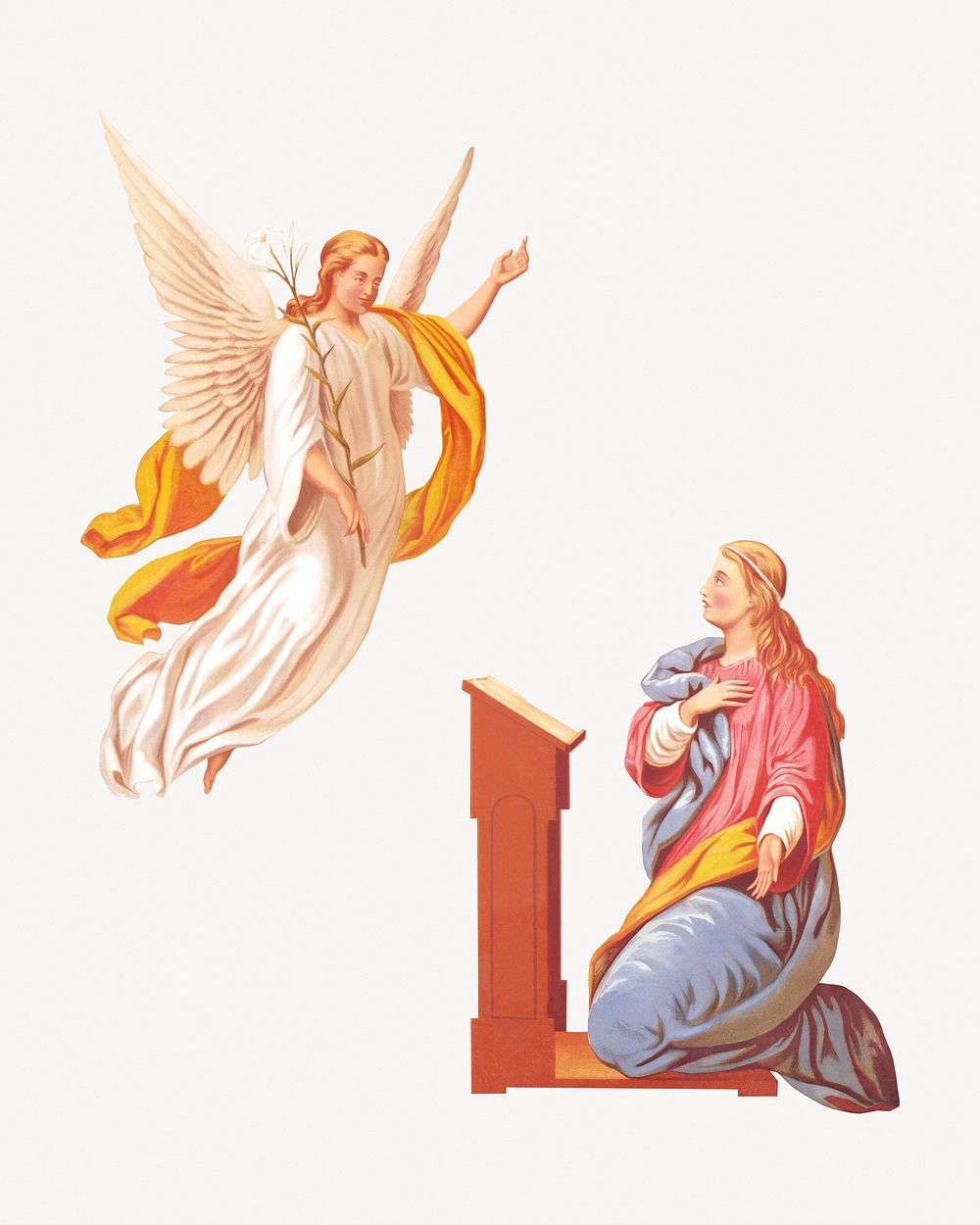 The Annunciation's angel and woman.  Remastered by rawpixel