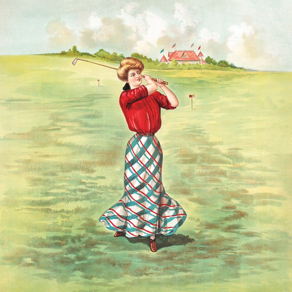 Woman playing golf (1904). Original public domain image from the Library of Congress. Digitally enhanced by rawpixel.