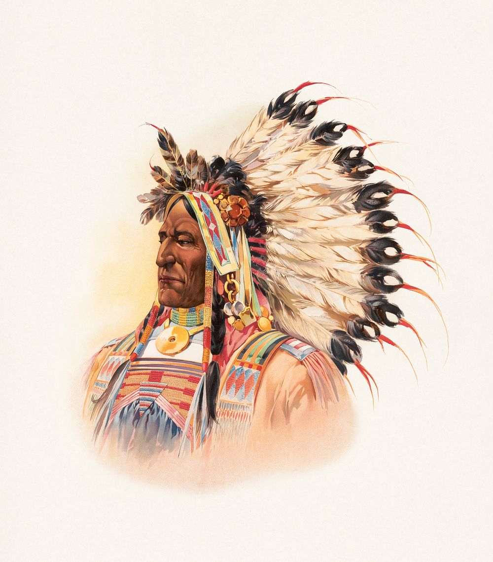 Indian Head (1895) Native American man portrait illustration.  Original public domain image from the Library of Congress.…
