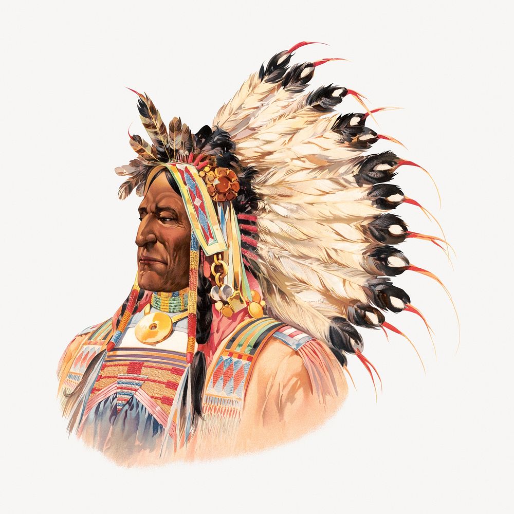 Native American man portrait illustration.  Remastered by rawpixel