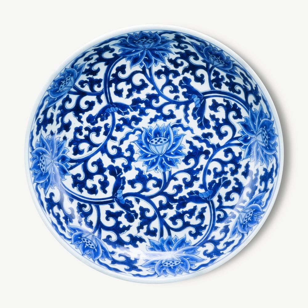 Blue floral porcelain dish clipart psd.    Remastered by rawpixel