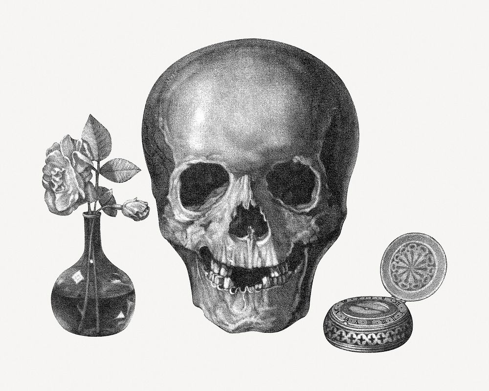 Human skull, vintage collage element psd.   Remastered by rawpixel