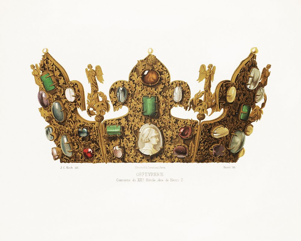 Crown with gems, Ricard, after J.C. Koch, (1859). Original public domain image from the Rijksmuseum. Digitally enhanced by…