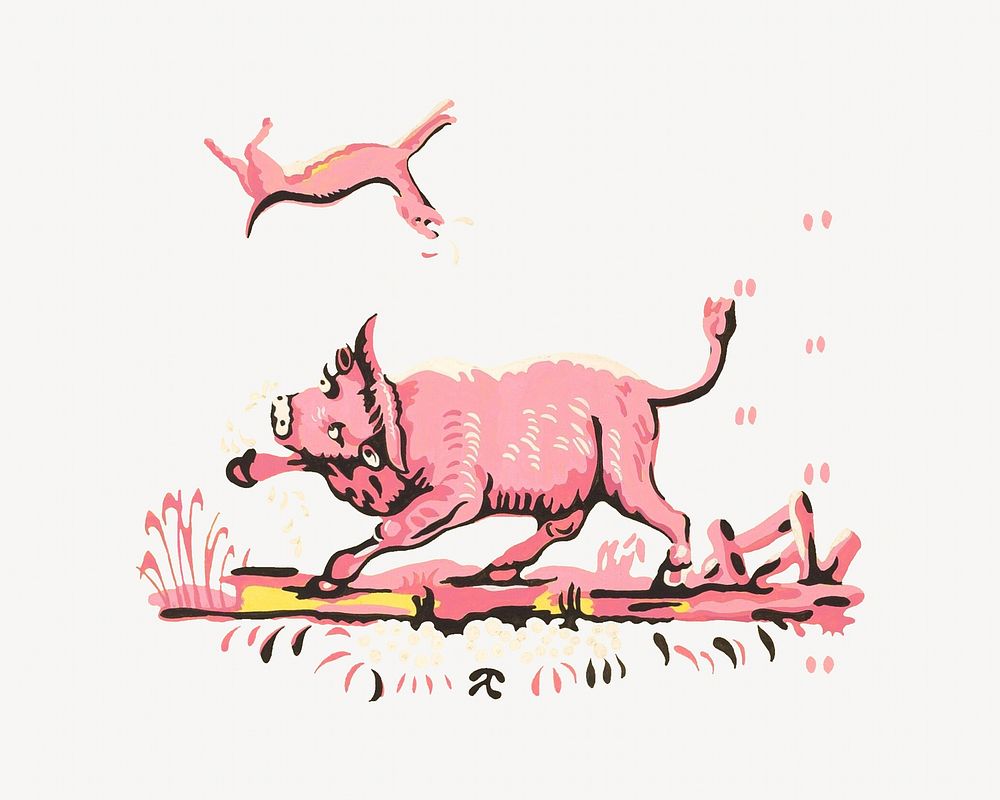 Harold Merriam's pink bull illustration.    Remastered by rawpixel