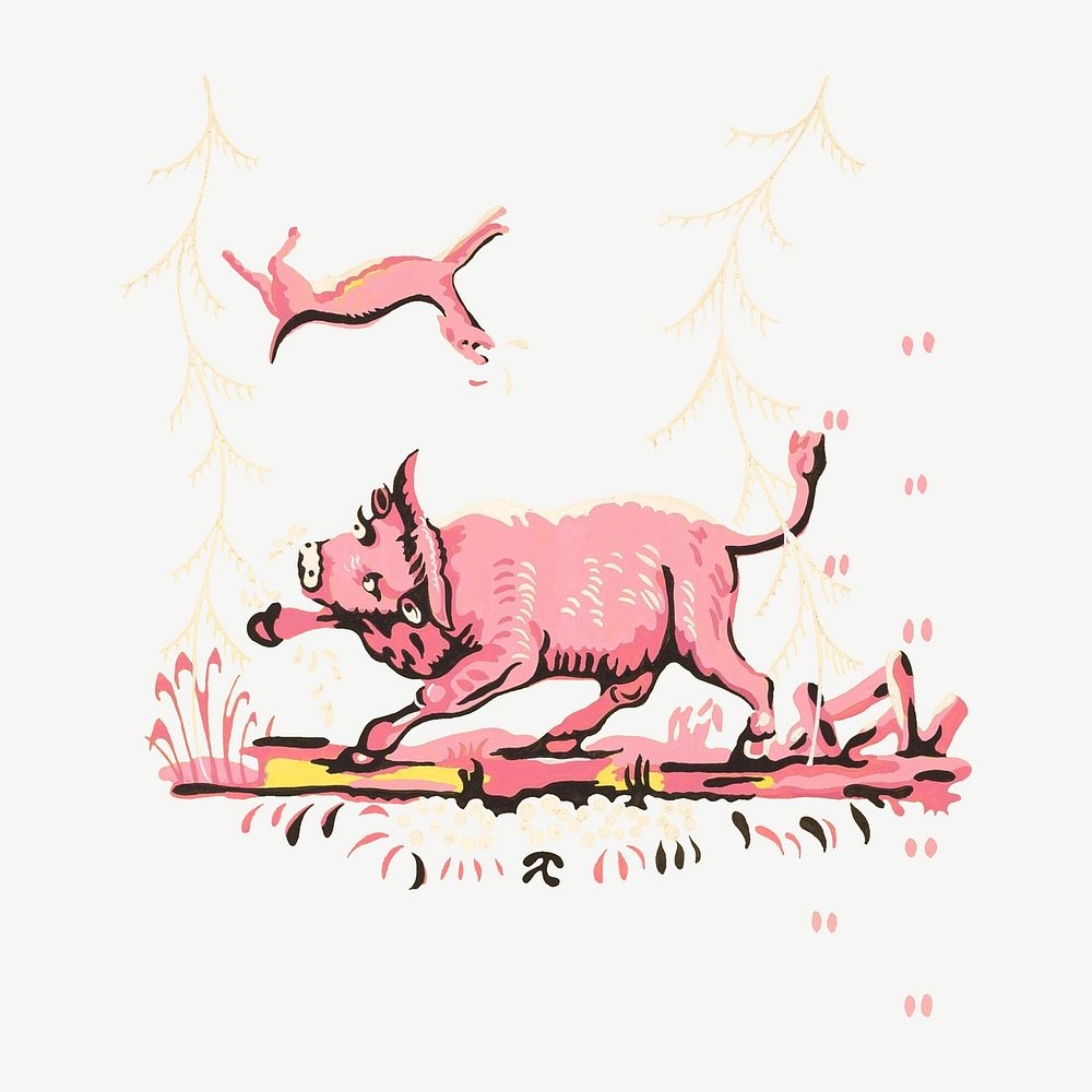 Harold Merriam's pink bull illustration psd.    Remastered by rawpixel