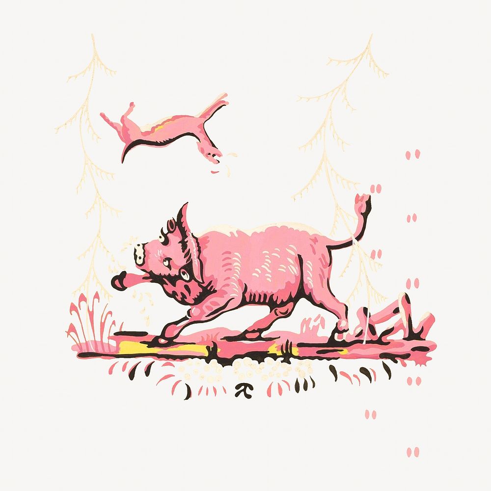 Harold Merriam's pink bull illustration.    Remastered by rawpixel