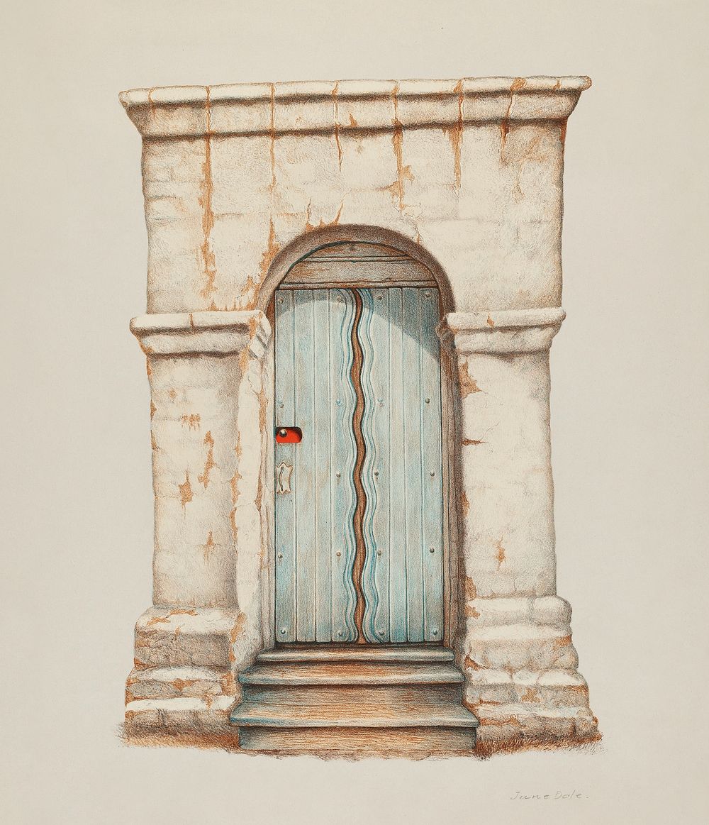 Doorway at Mission San Juan (1935-1942) by June Dale. Original public domain image from the National Gallery of Art.…