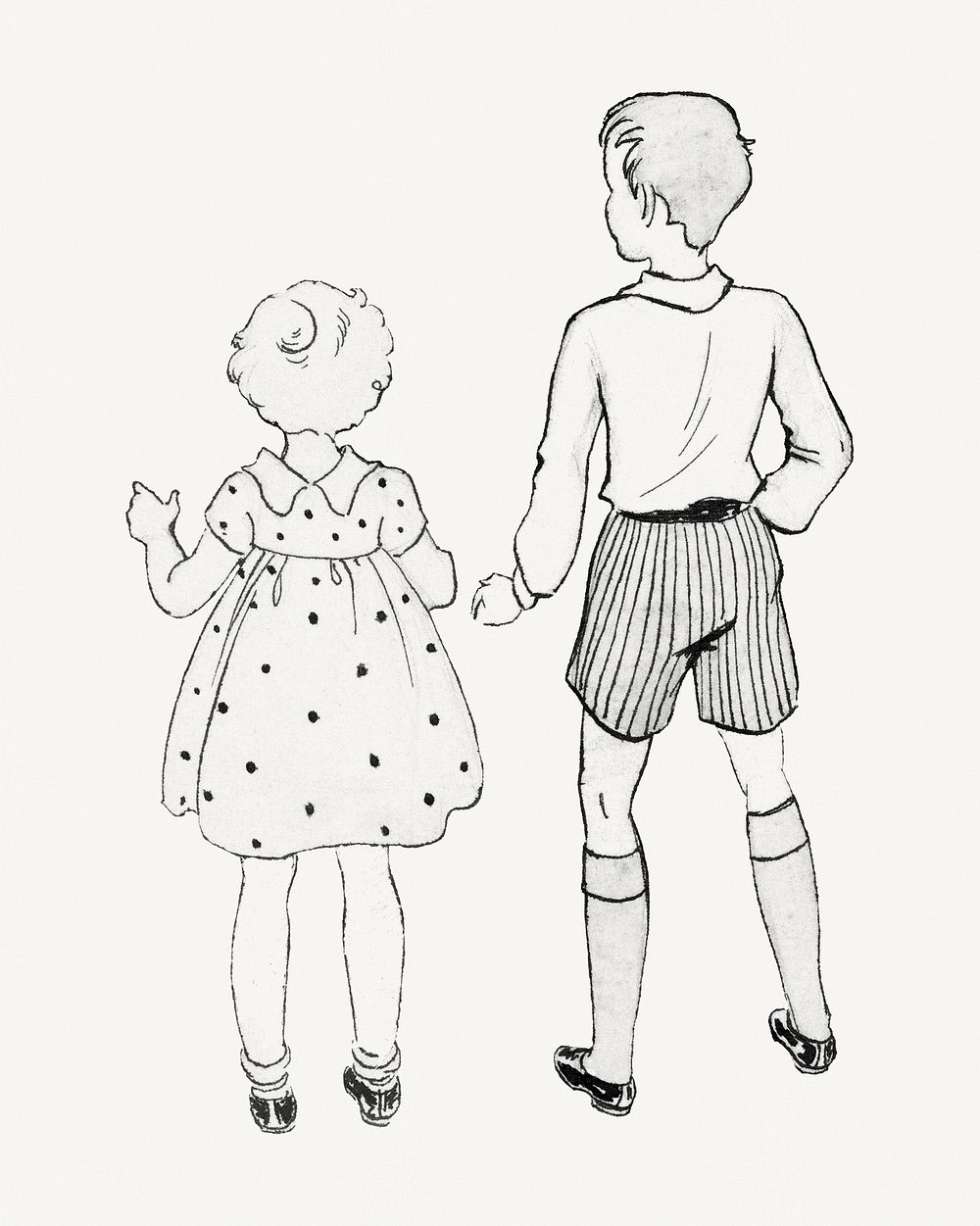 Boy and girl siblings drawing collage element psd.  Remastered by rawpixel