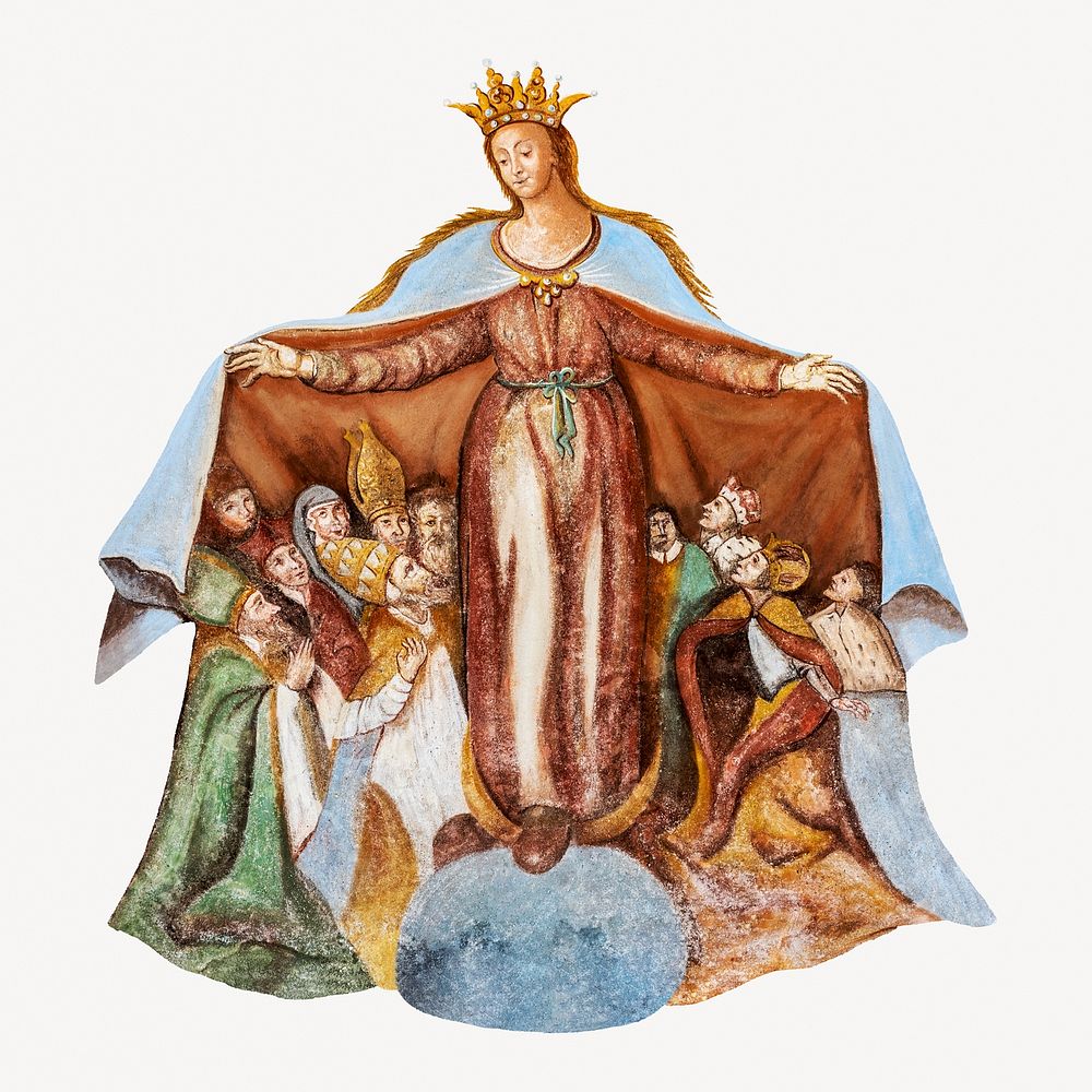 Fresco of Virgin-of-Mercy on the northern wall of the subsidiary church.    Remastered by rawpixel