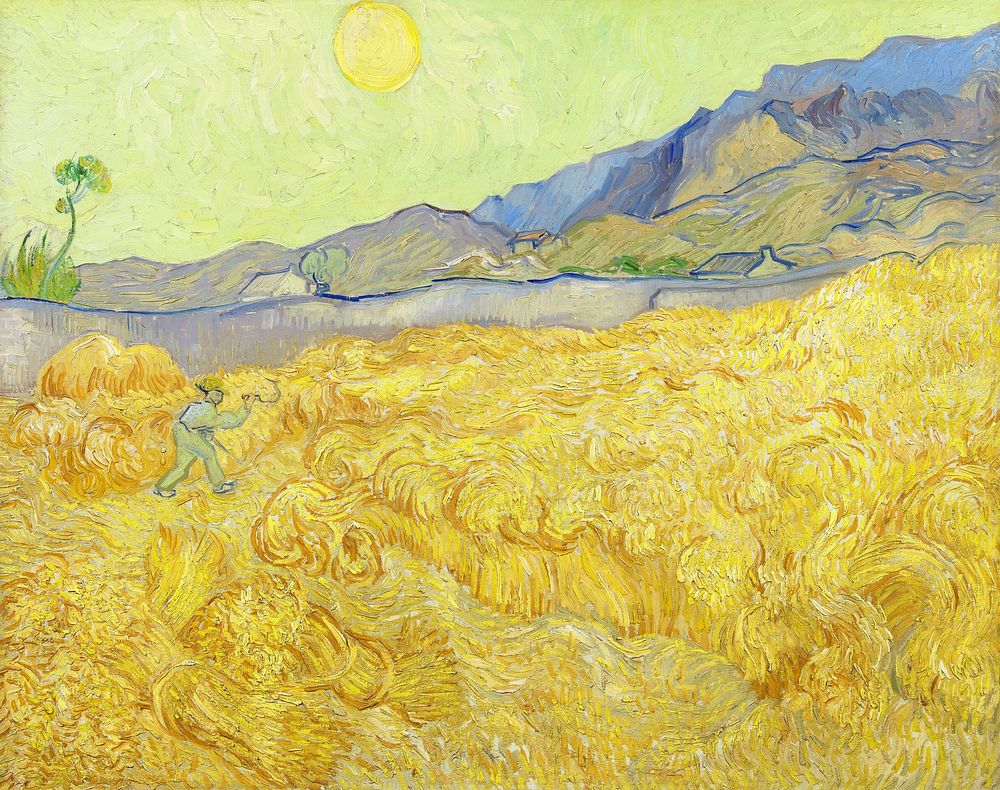 Van Gogh's Wheatfield with a reaper (1889). Original public domain image from Google Arts & Culture. Digitally enhanced by…