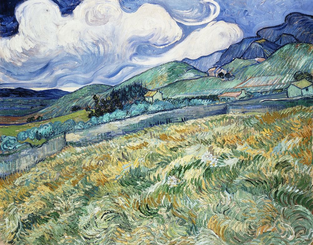 Van Gogh's Landscape from Saint-R&eacute;my (1889). Original public domain image from Google Arts & Culture. Digitally…