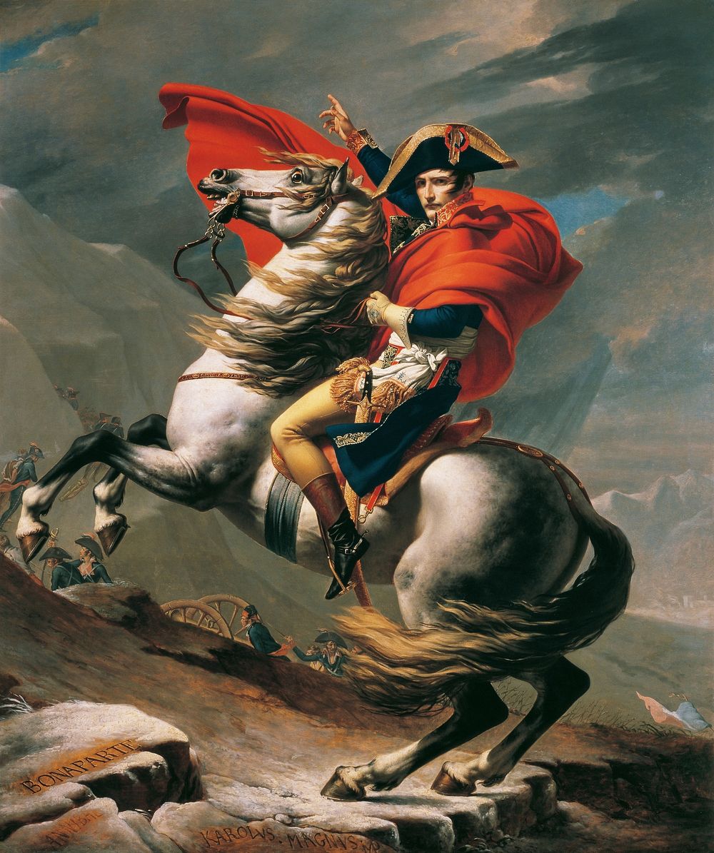 Napoleon Crossing the Alps (1801-1805) by Jacques-Louis David. Original public domain image from Wikimedia Commons.…
