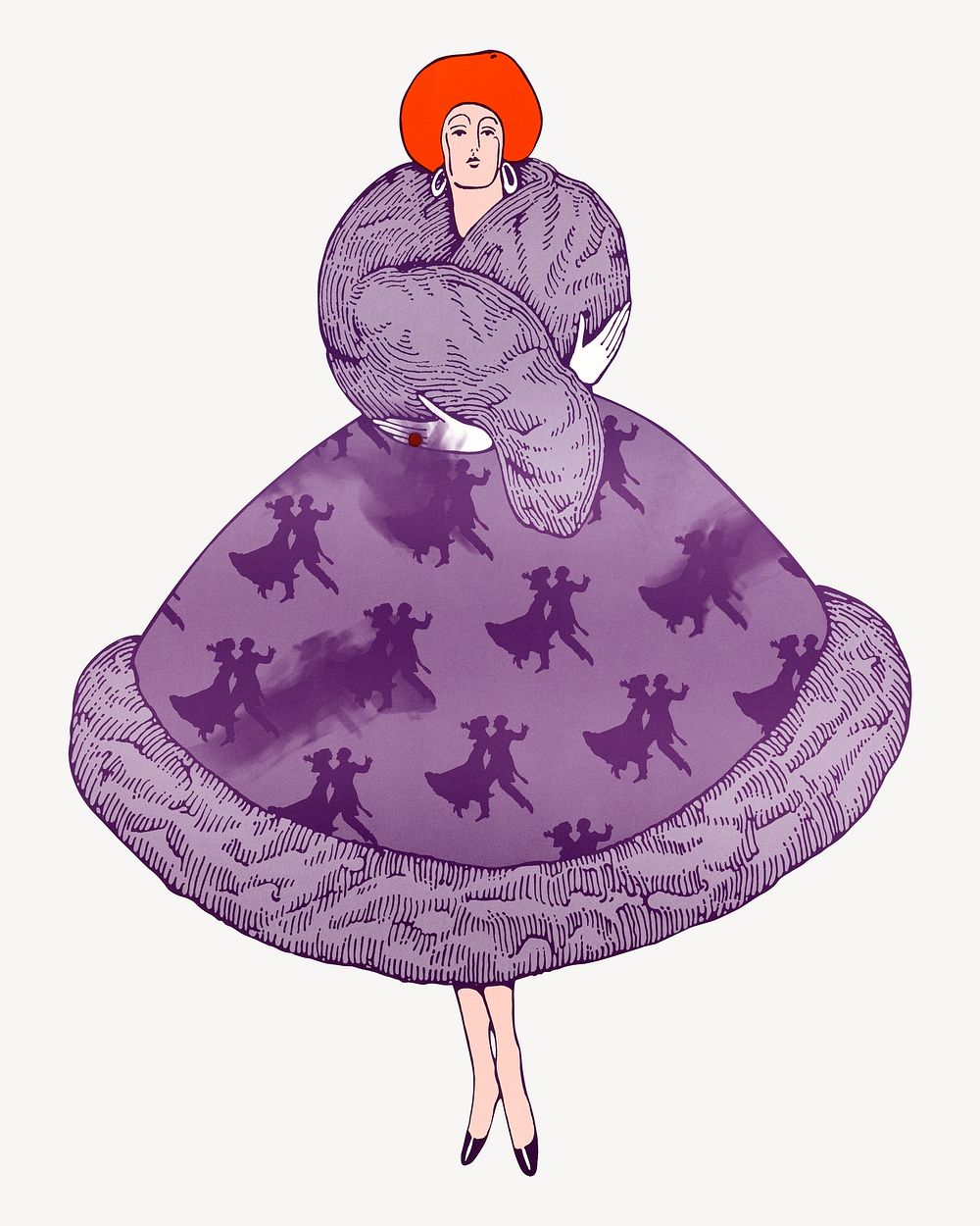 Vintage woman in purple ball gown dress illustration.  Remixed by rawpixel.