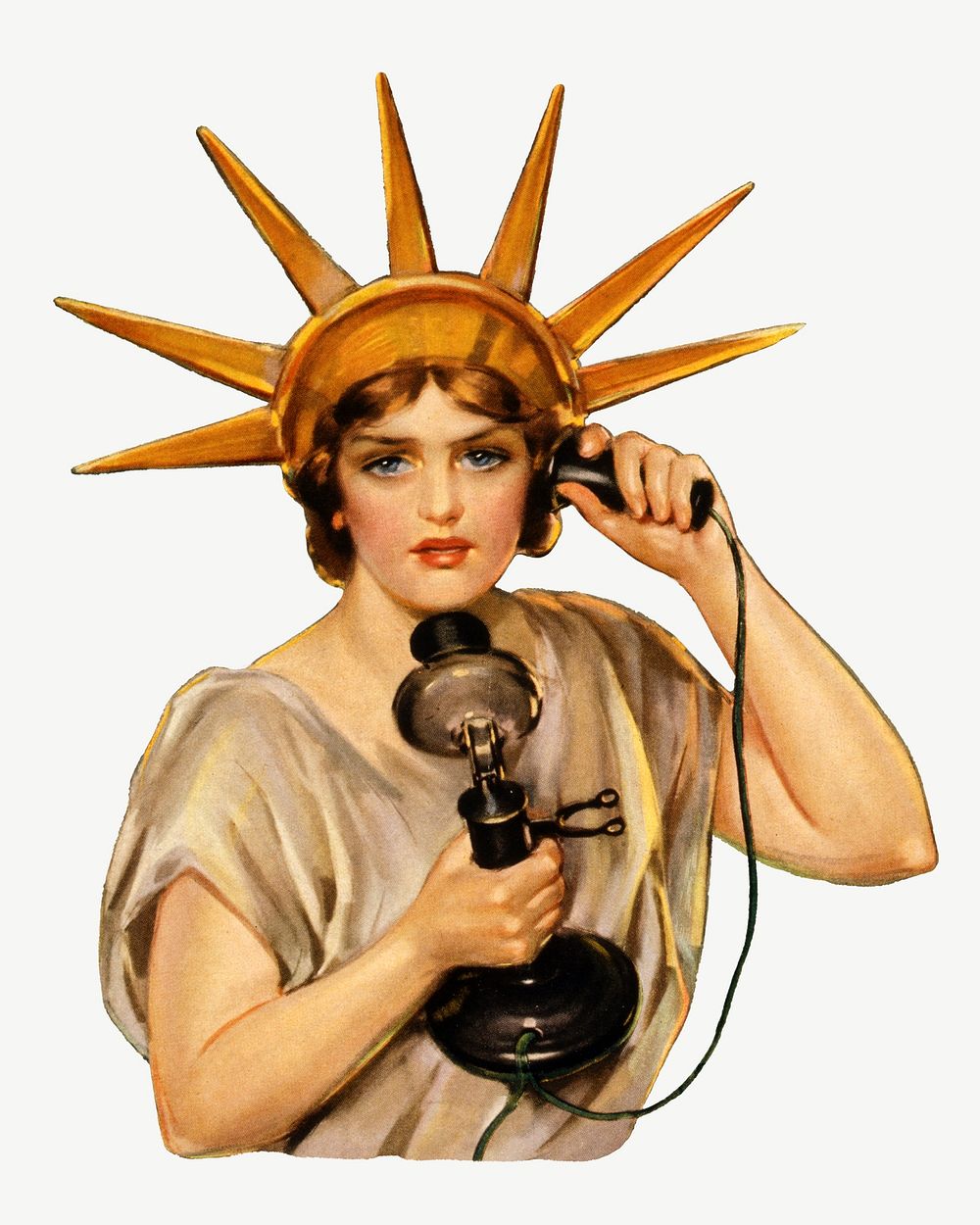 Statue of Liberty making a call clipart psd.  Remixed by rawpixel.