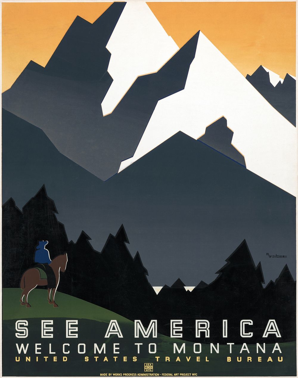 See America. Welcome to Montana (1936) travel poster by Martin Weitzman. Original public domain image from the Library of…