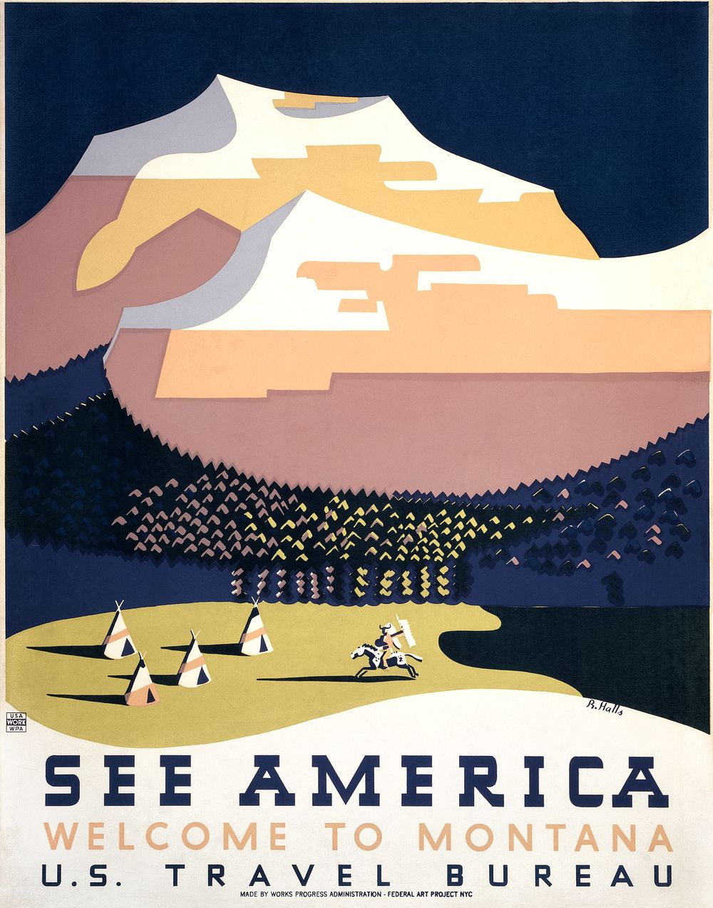 See America. Welcome to Montana (1936) travel poster by Richard Halls. Original public domain image from the Library of…