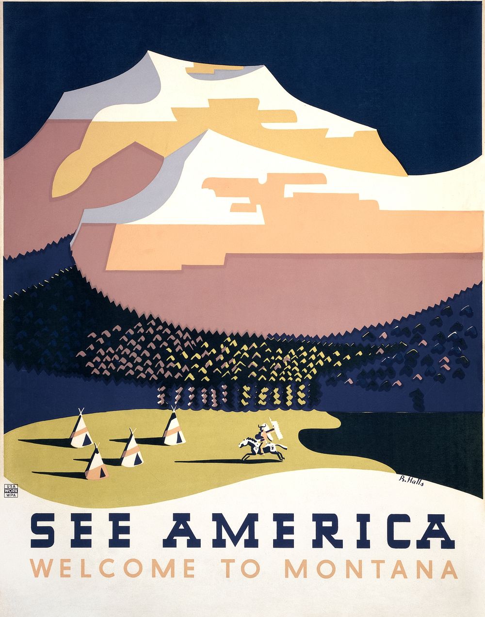 See America. Welcome to Montana (1936) travel poster by Richard Halls. Original public domain image from the Library of…