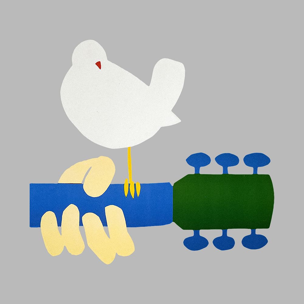 Hand playing guitar with bird illustration.   Remixed by rawpixel.