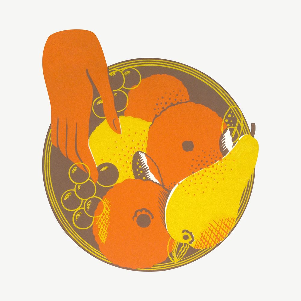 Fruit bowl, vintage collage element psd.   Remixed by rawpixel.