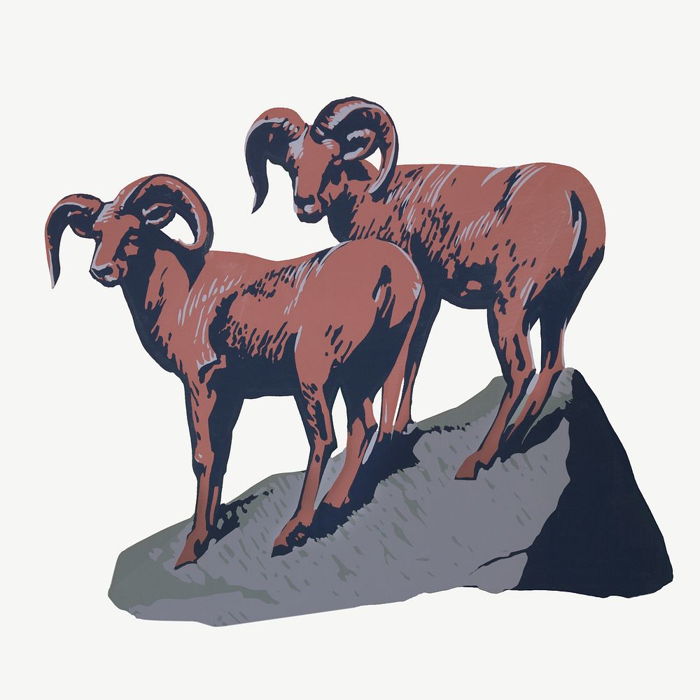 Bighorn sheep, vintage animal collage element psd.   Remixed by rawpixel.