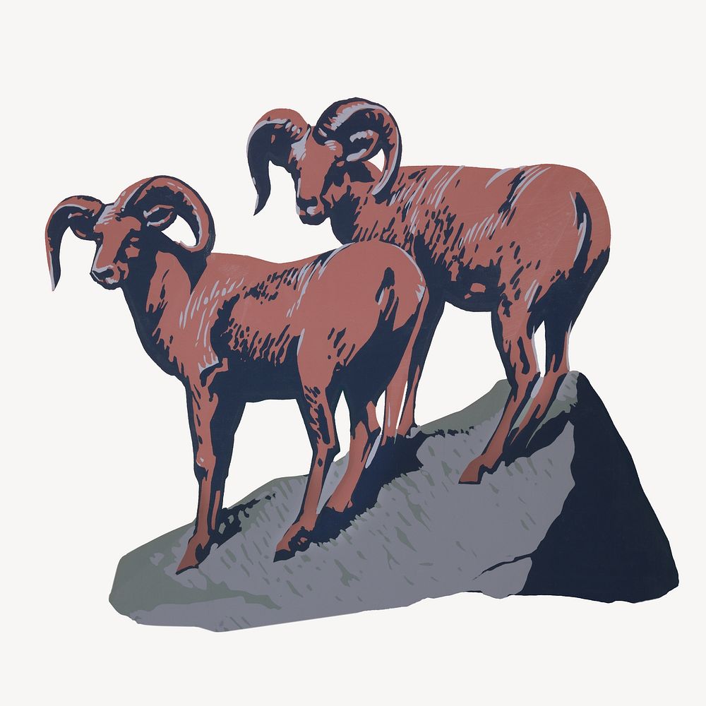 Bighorn sheep, vintage animal illustration.   Remixed by rawpixel.